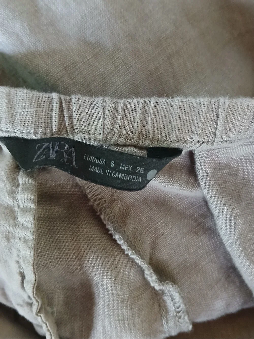 Zara Gray Mid Rise Drawstring Wide Leg Linen Pants Small